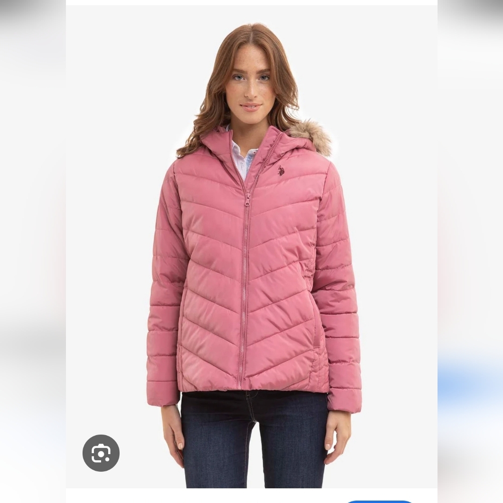 NWOT U.S. Polo ASSN Faux Fur Hooded Puffer Jacket/Coat- Oxford Rose - Picture 13 of 13